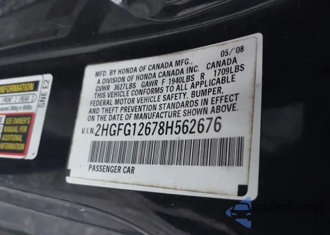 2008 Honda Civic Lx из США, поврежденный, VIN 2HGFG12678H562676